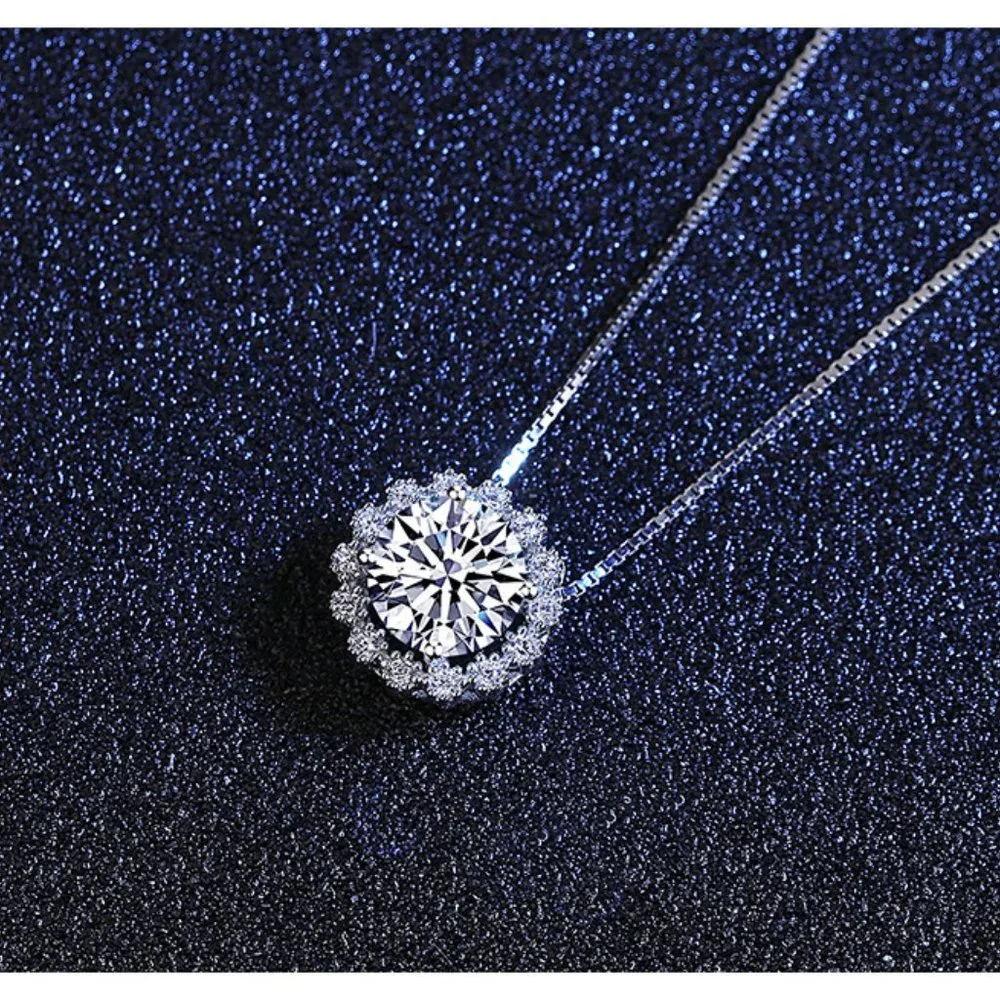 Certified 1ct. t.w. Moissanite Diamond Halo Necklace NEW M